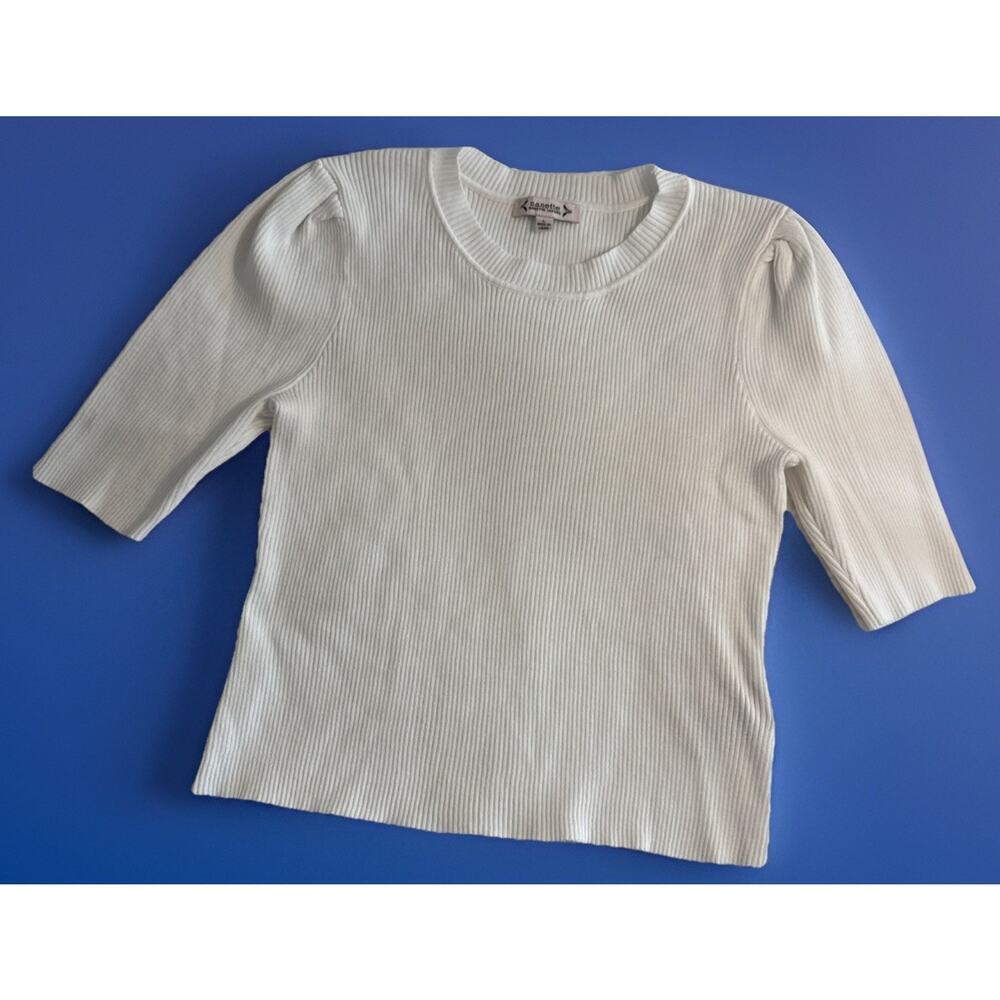 Nanette Lapore Winter‎ White Ribbed Short Sleeve Sweater